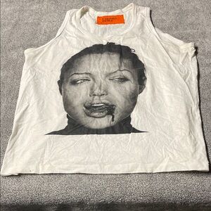 Women's White Graphic Face Print Tank Top - Bold Monochrome Design